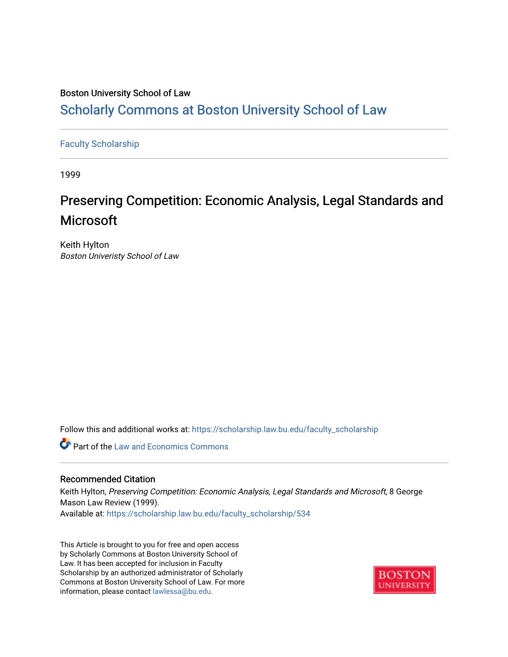Economic Analysis, Legal Standards and Microsoft