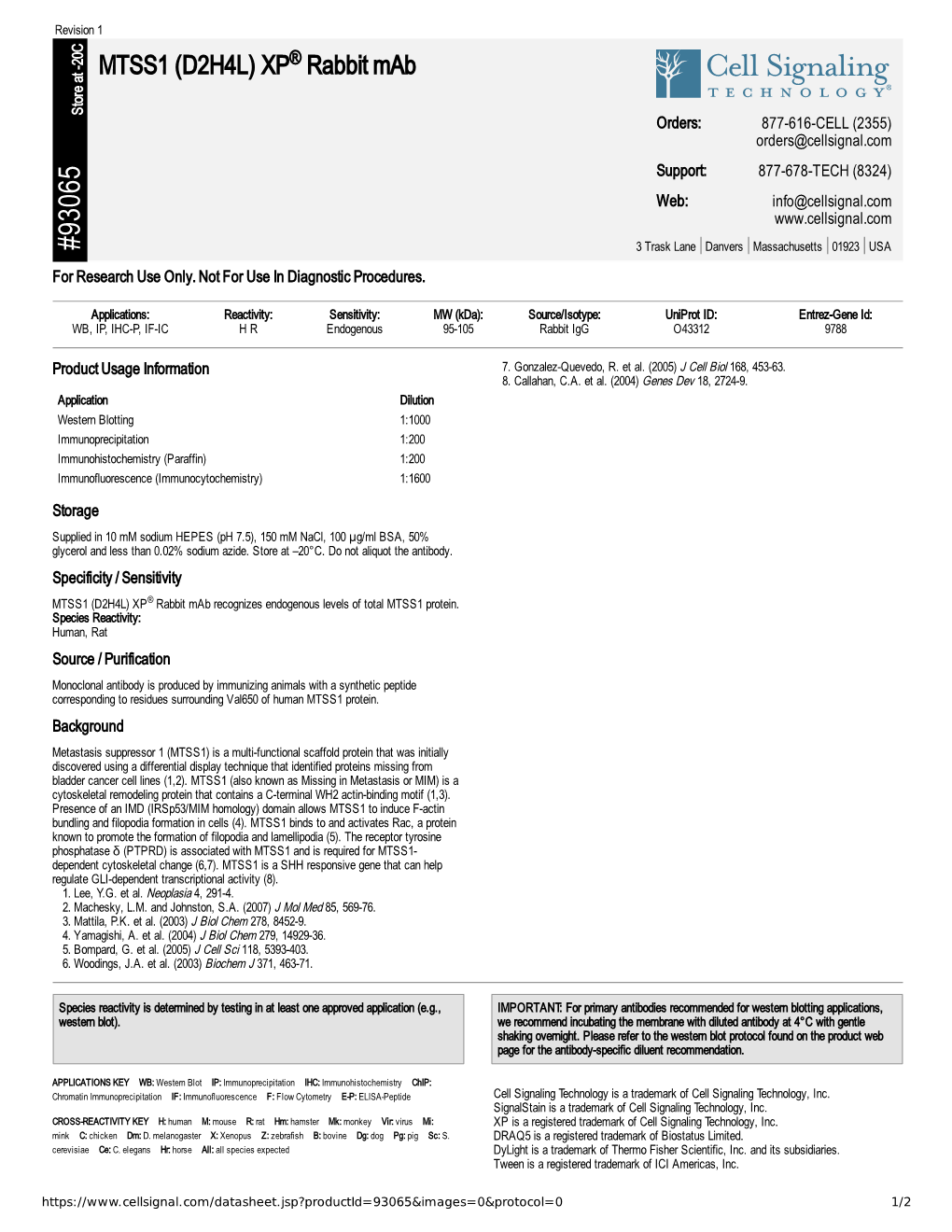 93065 MTSS1 (D2H4L) XP® Rabbit Mab