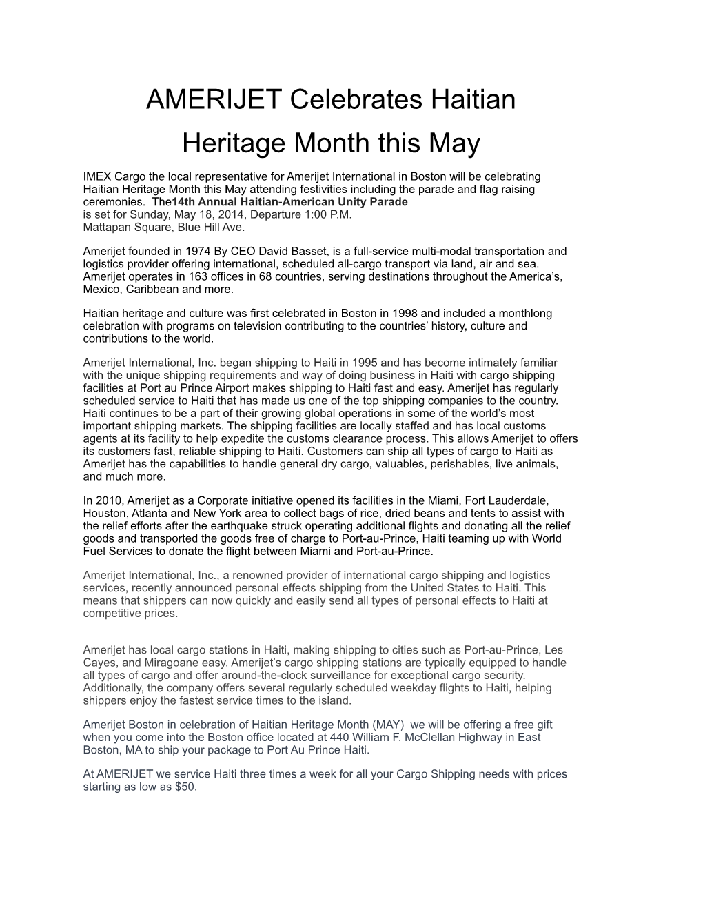 AMERIJET Celebrates Haitian Heritage Month This May