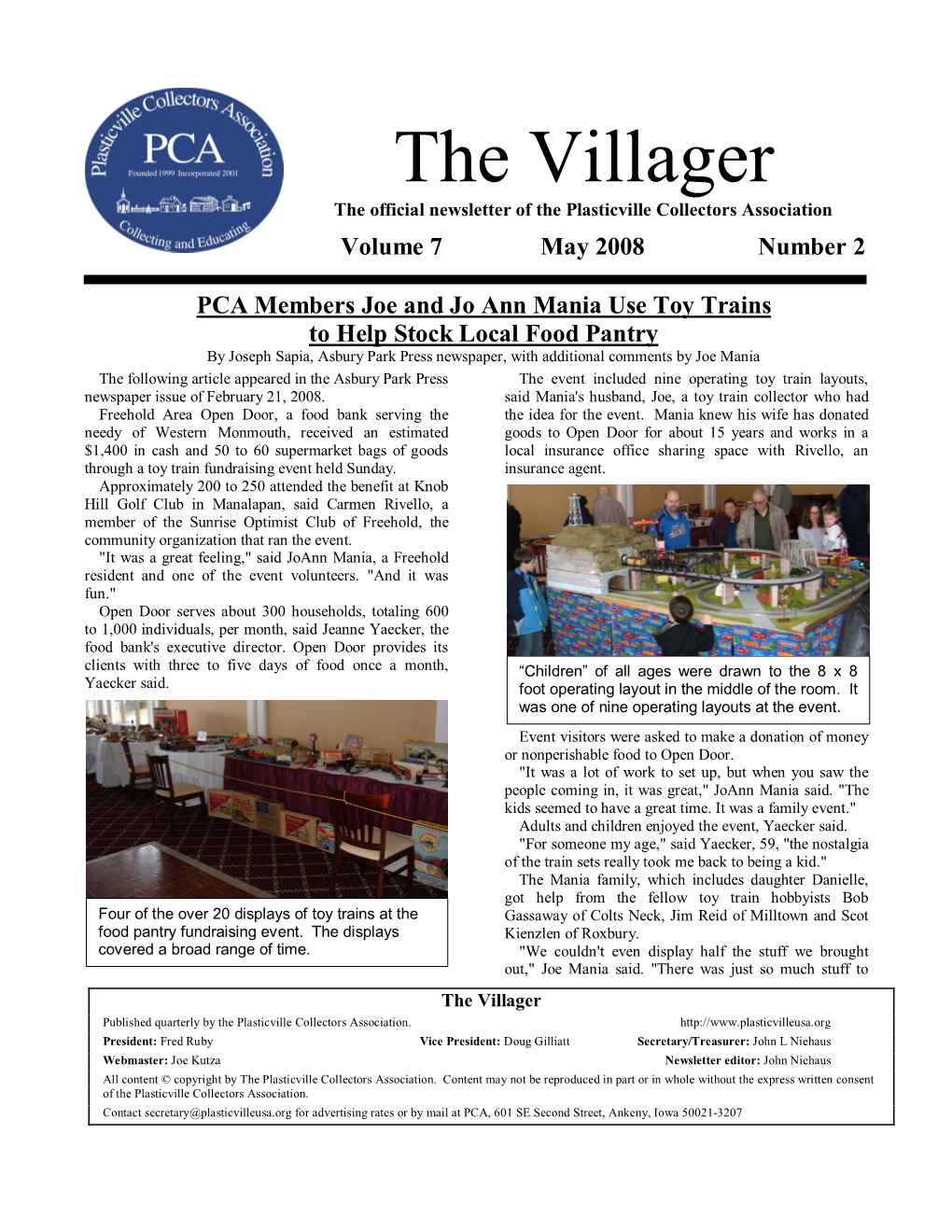 The Villager the Official Newsletter of the Plasticville Collectors Association Volume 7 May 2008 Number 2