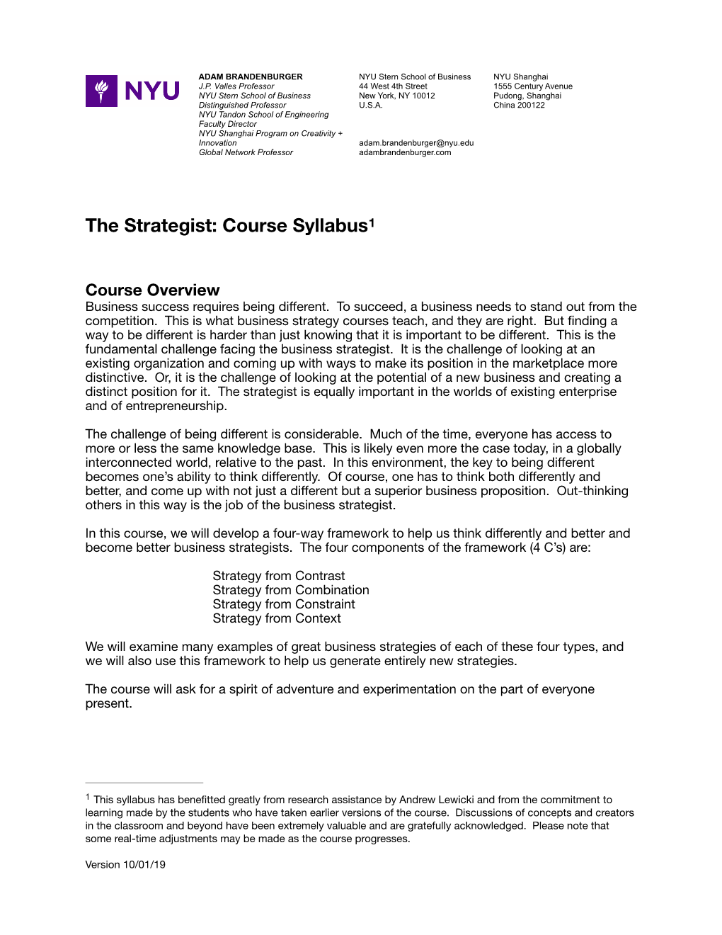 The Strategist: Course Syllabus1