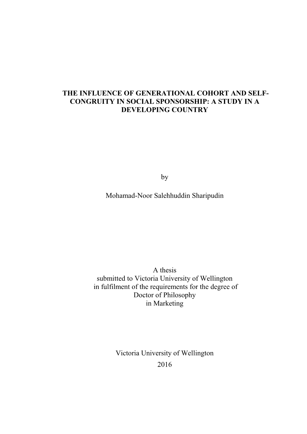 The Influence of Generational Cohort and Self- Congruity in Social Sponsorship: a Study in a Developing Country