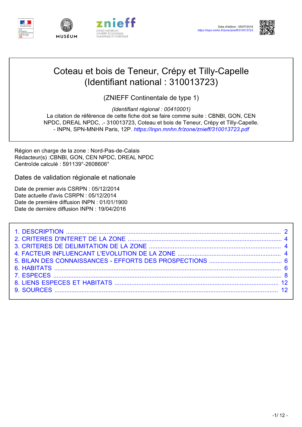 Coteau Et Bois De Teneur, Crépy Et Tilly-Capelle (Identifiant National : 310013723)