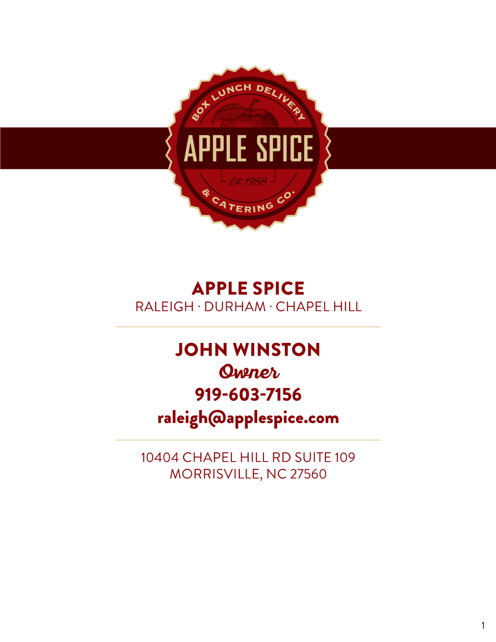 APPLE SPICE JOHN WINSTON Owner 919-603-7156 Raleigh