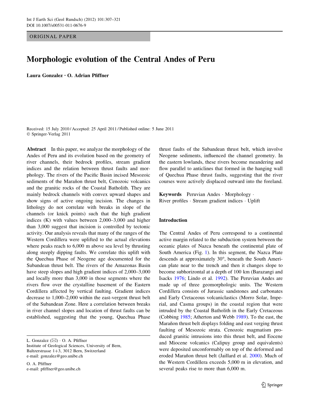 Morphologic Evolution of the Central Andes of Peru