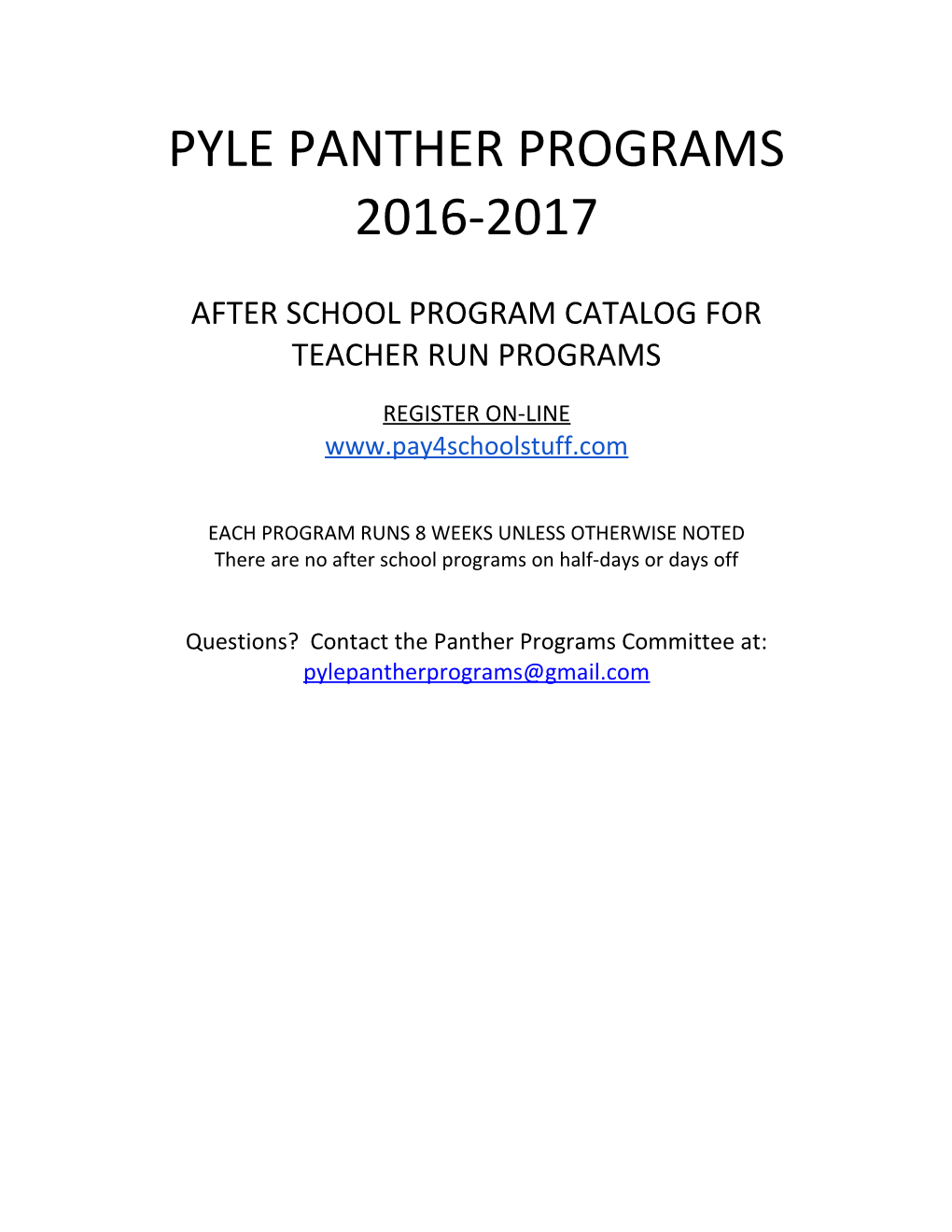 After School Program Catalog for Teacher Run Programs