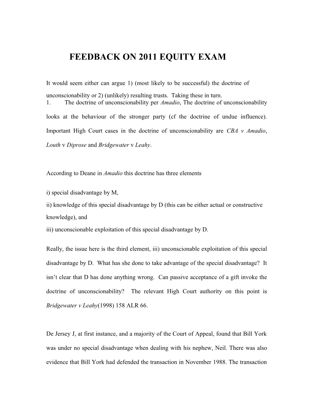 Feedback on 2011 Equity Exam