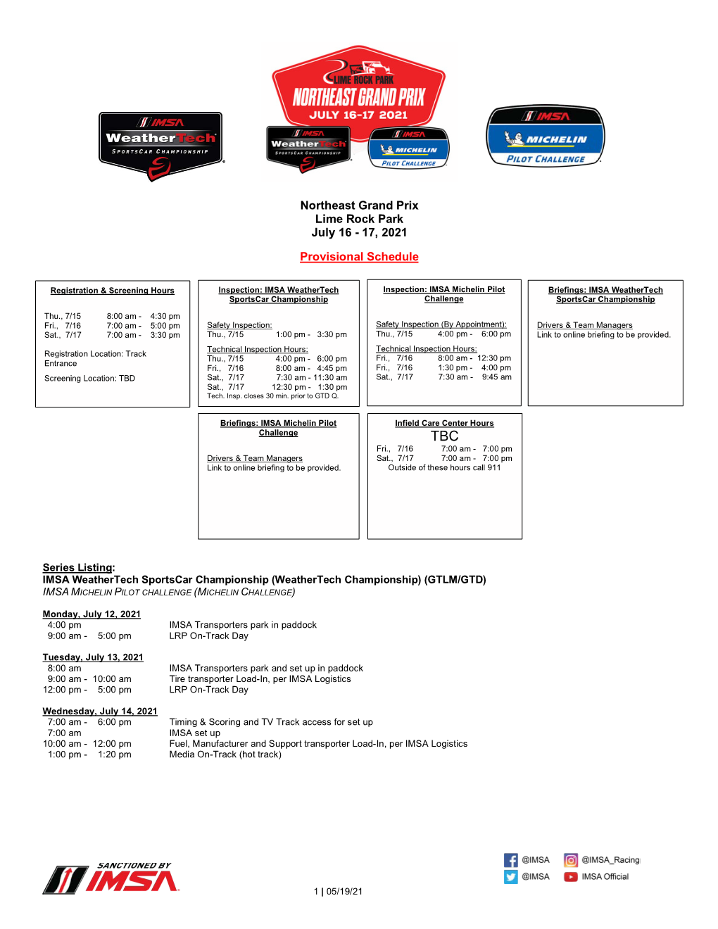 2021 IMSA Provisional Schedule and SR Lime Rock 052021 V1