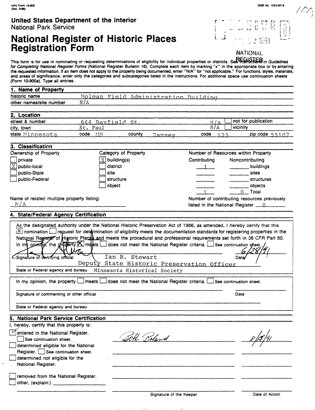 National Register of Historic Places Continuation Sheet Holman Field Administration Building, St