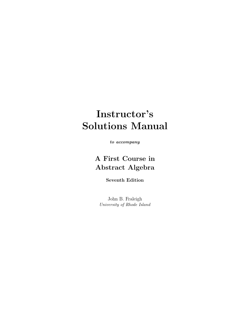 Instructor's Solutions Manual