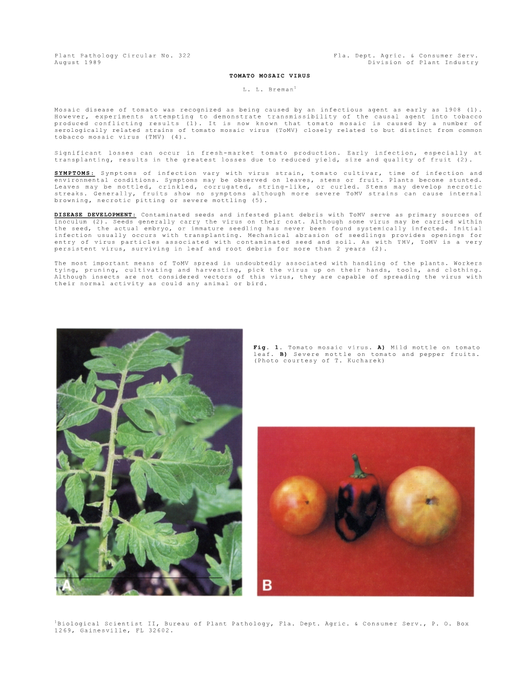 Plant Pathology Circular No. 322 Fla. Dept. Agric. & Consumer Serv
