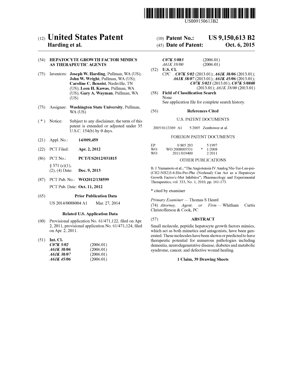 (12) United States Patent (10) Patent No.: US 9,150,613 B2 Harding Et Al