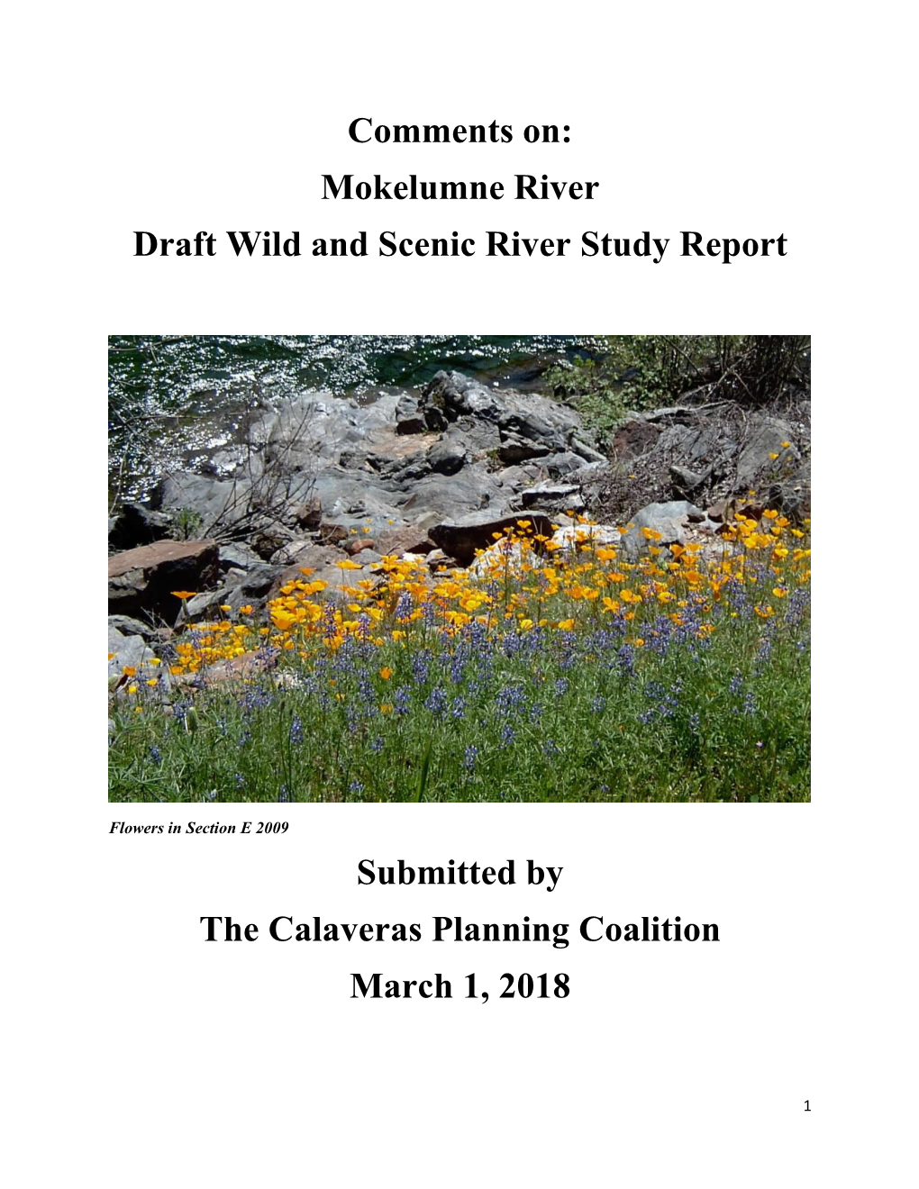 Comments On: Mokelumne River Draft Wild and Scenic River Study Report