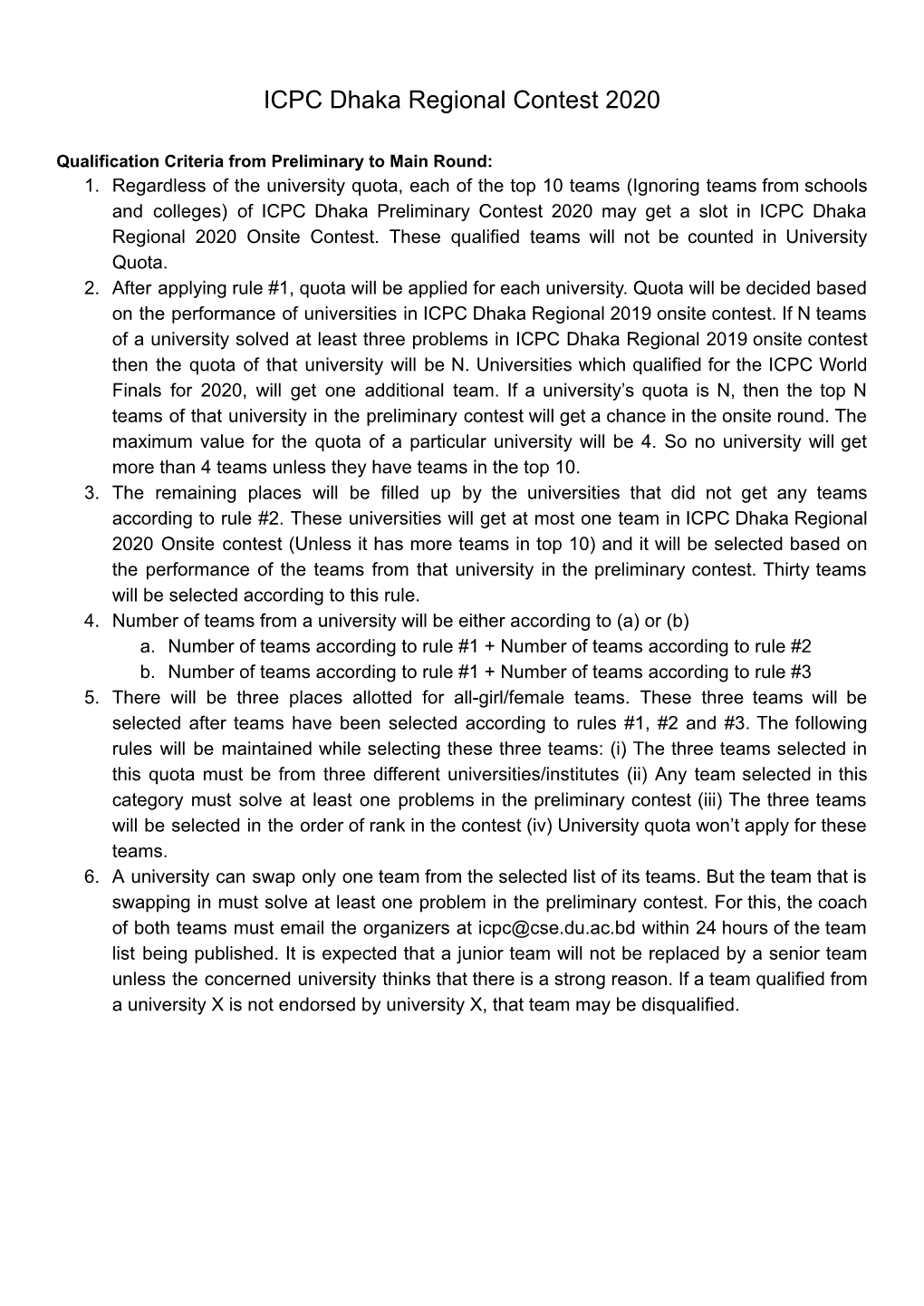 Qualification Criteria from Preliminary to Main Round: 1