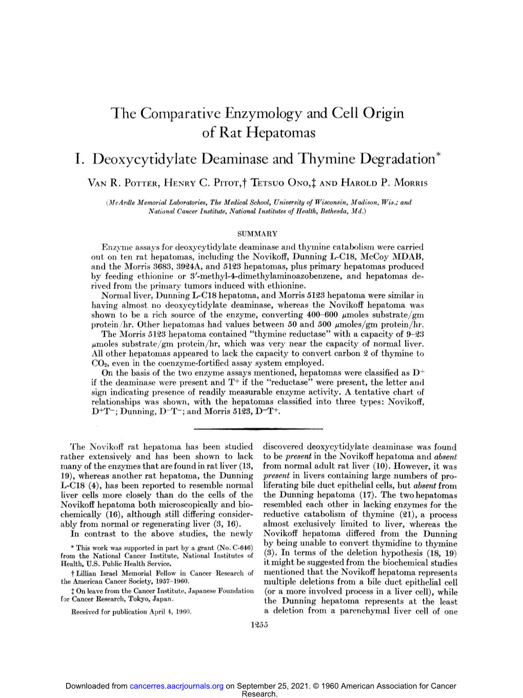 The Comparative Enzymology and Cell Origin of Rat Hepatomas I
