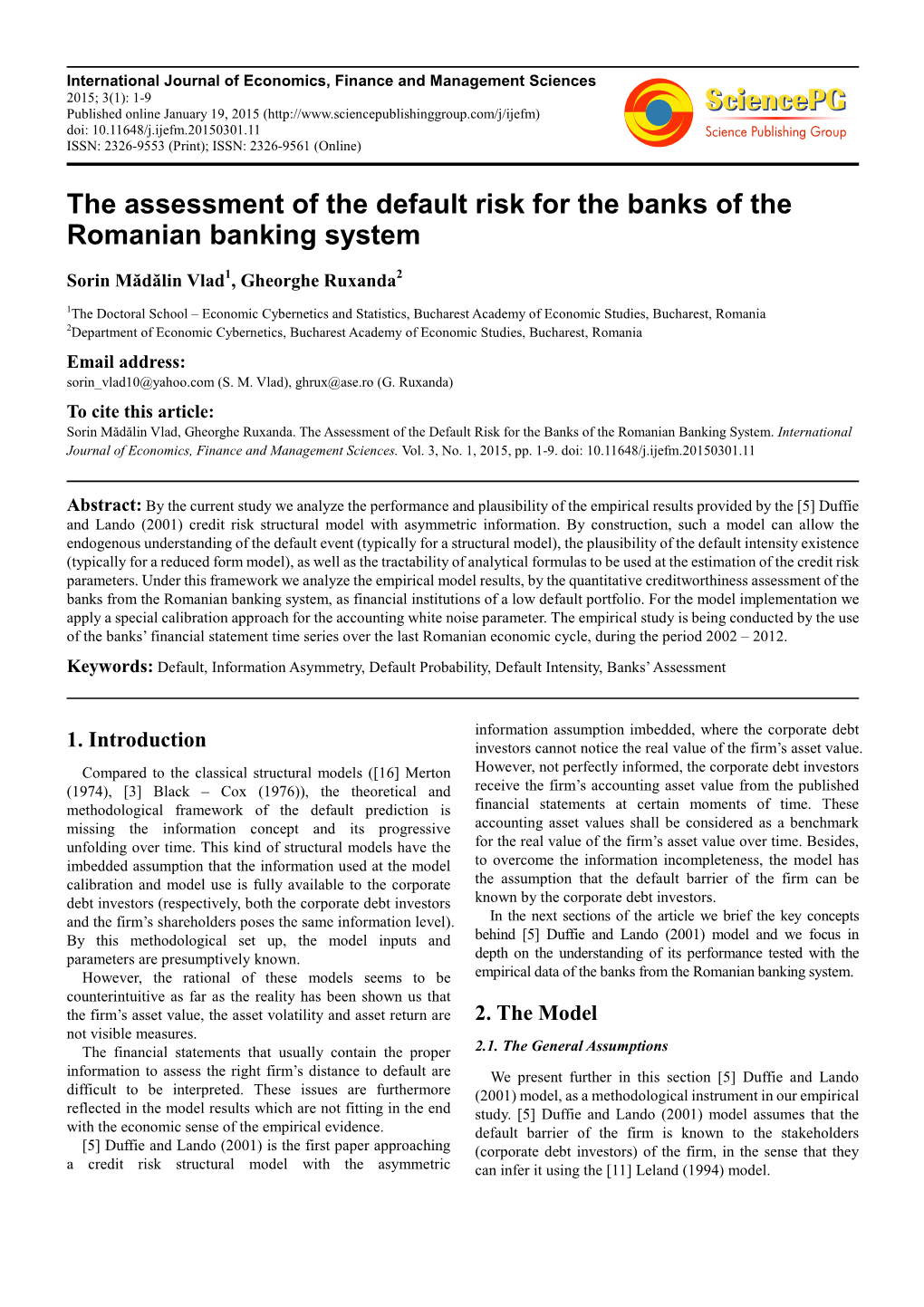 The Assessment of the Default Risk for the Banks of the Romanian Banking System