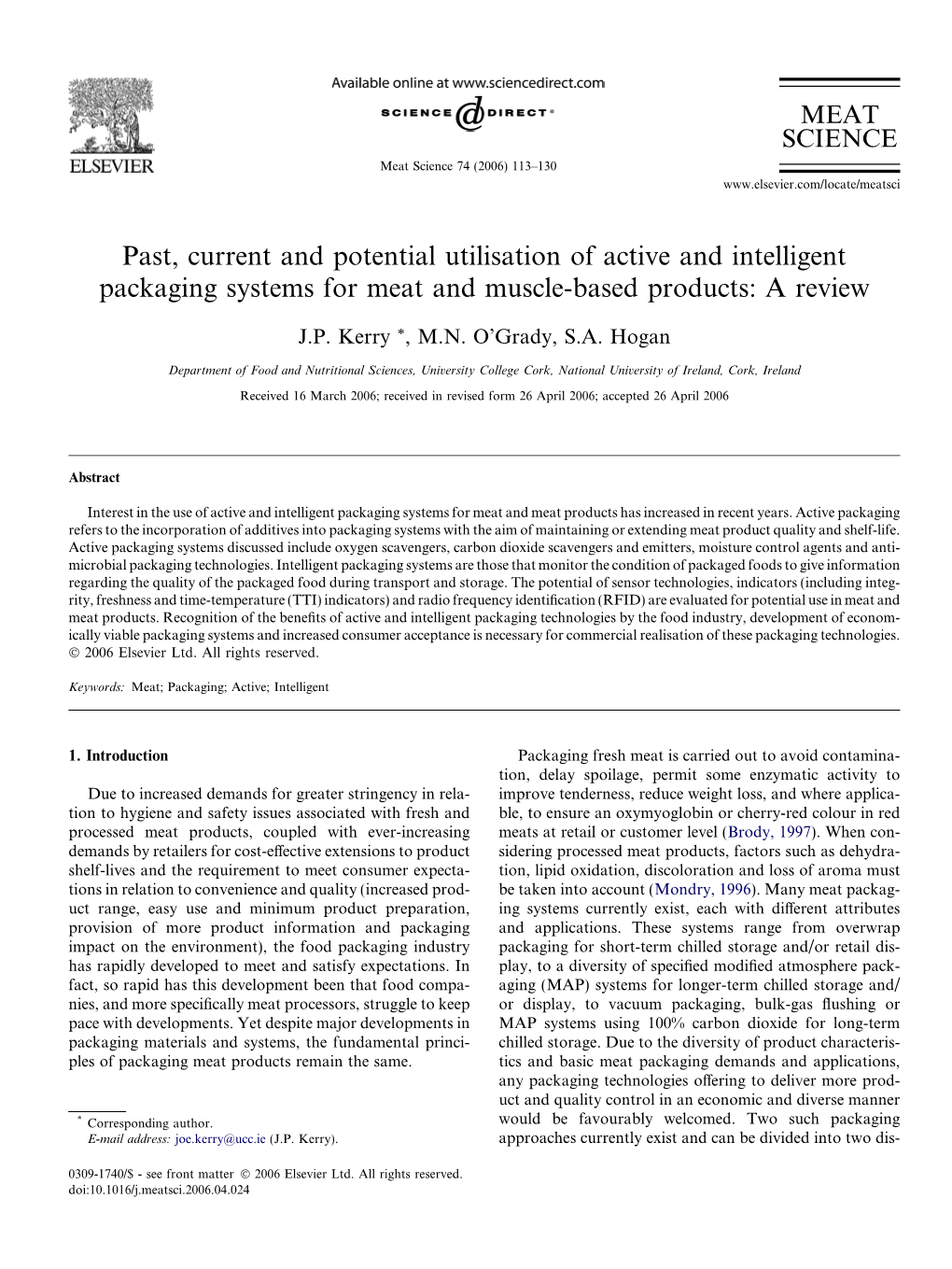 Past, Current and Potential Utilisation of Active and Intelligent Packaging Systems for Meat and Muscle-Based Products: a Review