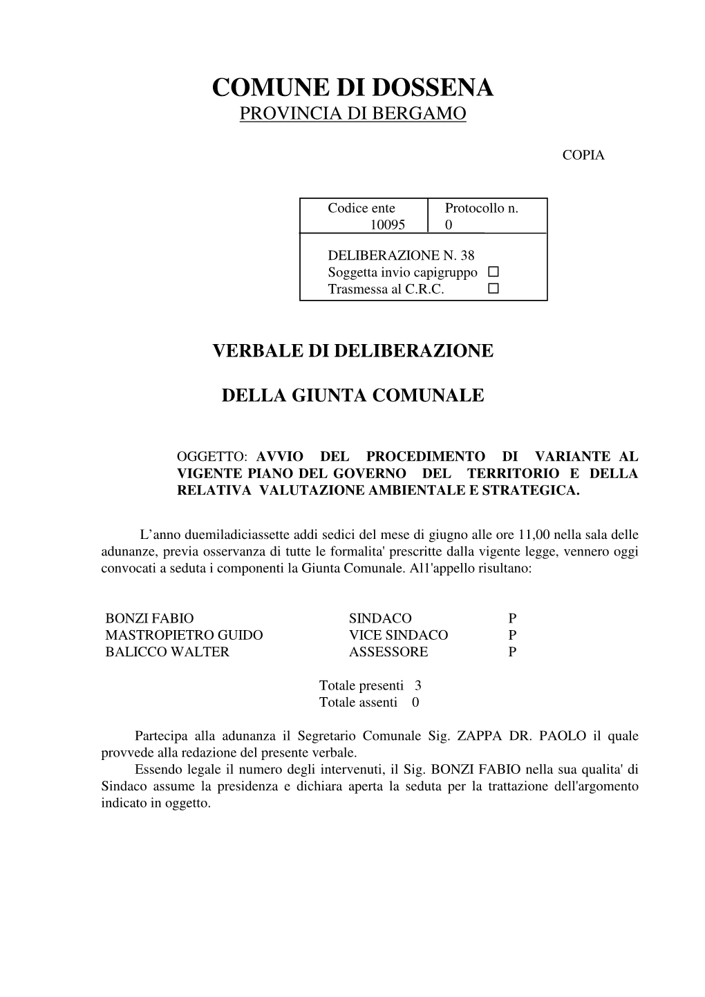 Avvio Del Procedimento Di PGT E