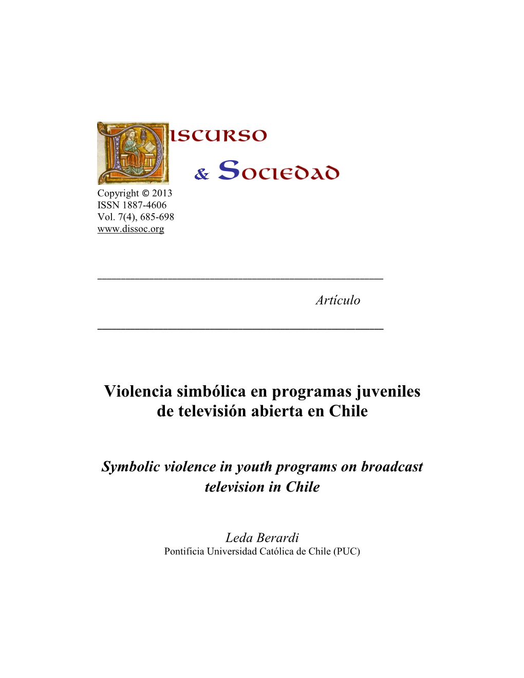 Violencia Simbólica En Programas Juveniles De Televisión Abierta En Chile