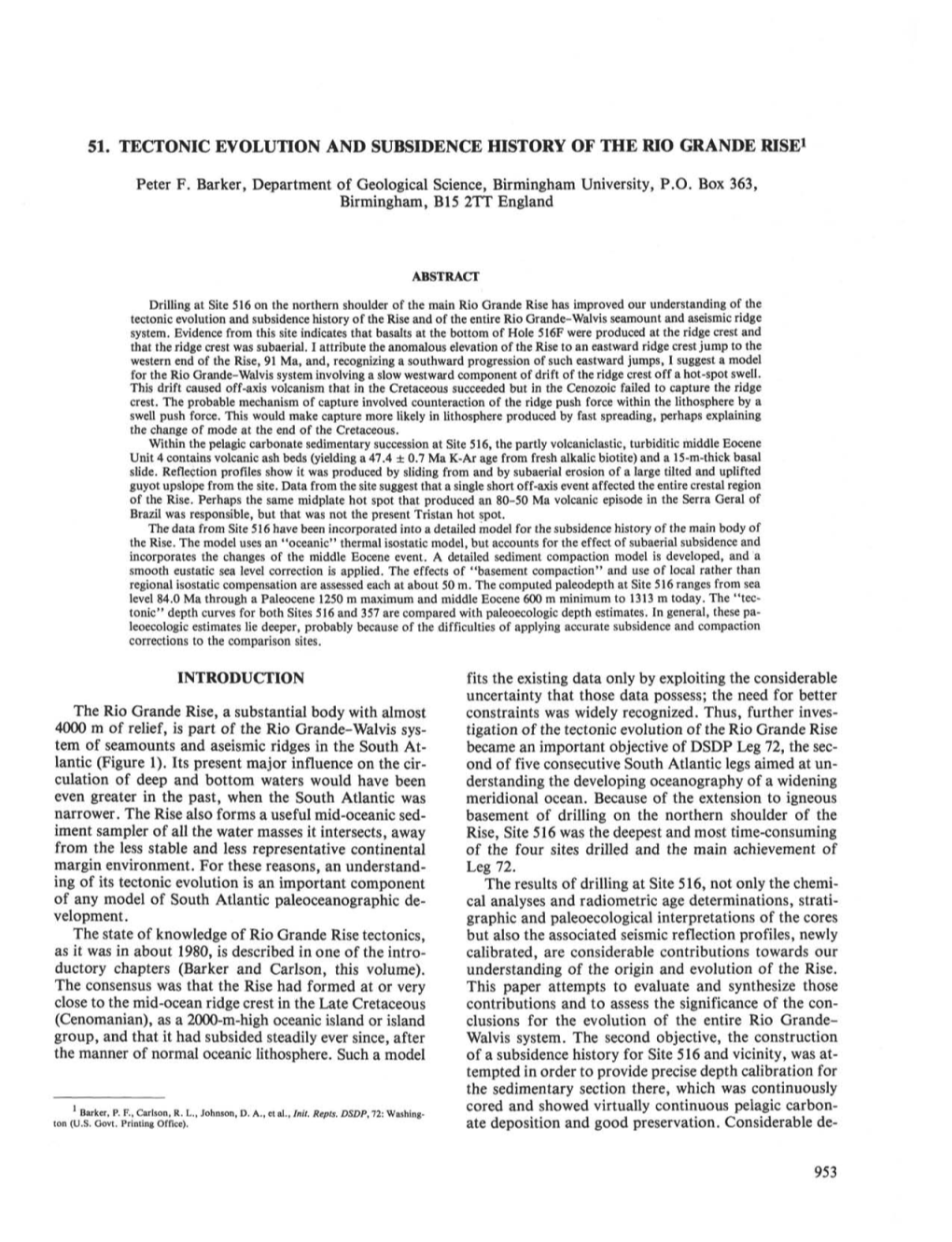 51. Tectonic Evolution and Subsidence History of the Rio Grande Rise1