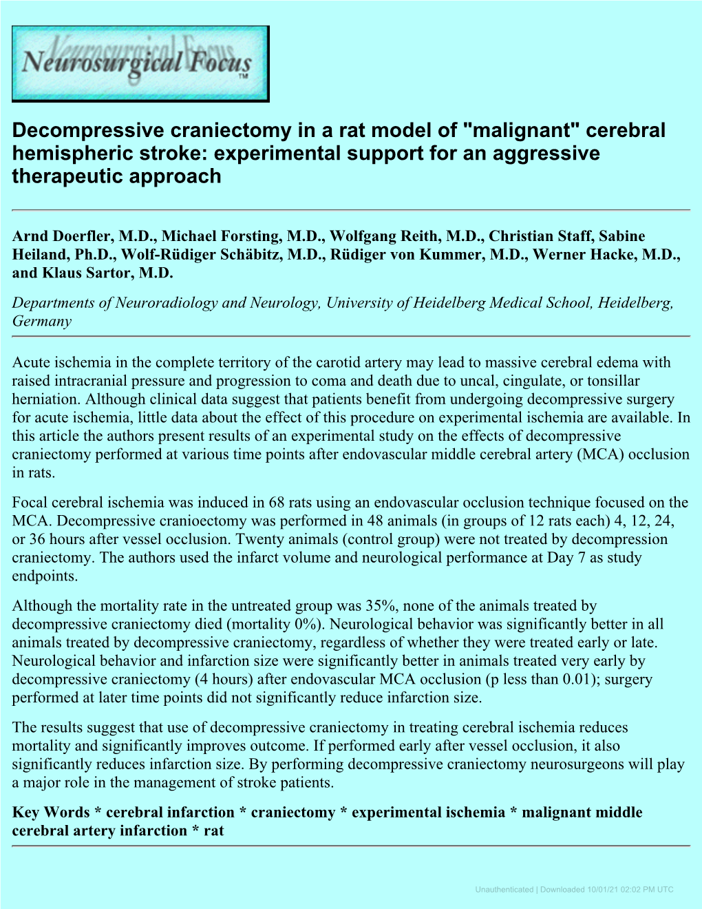 Decompressive Craniectomy in a Rat Model of 