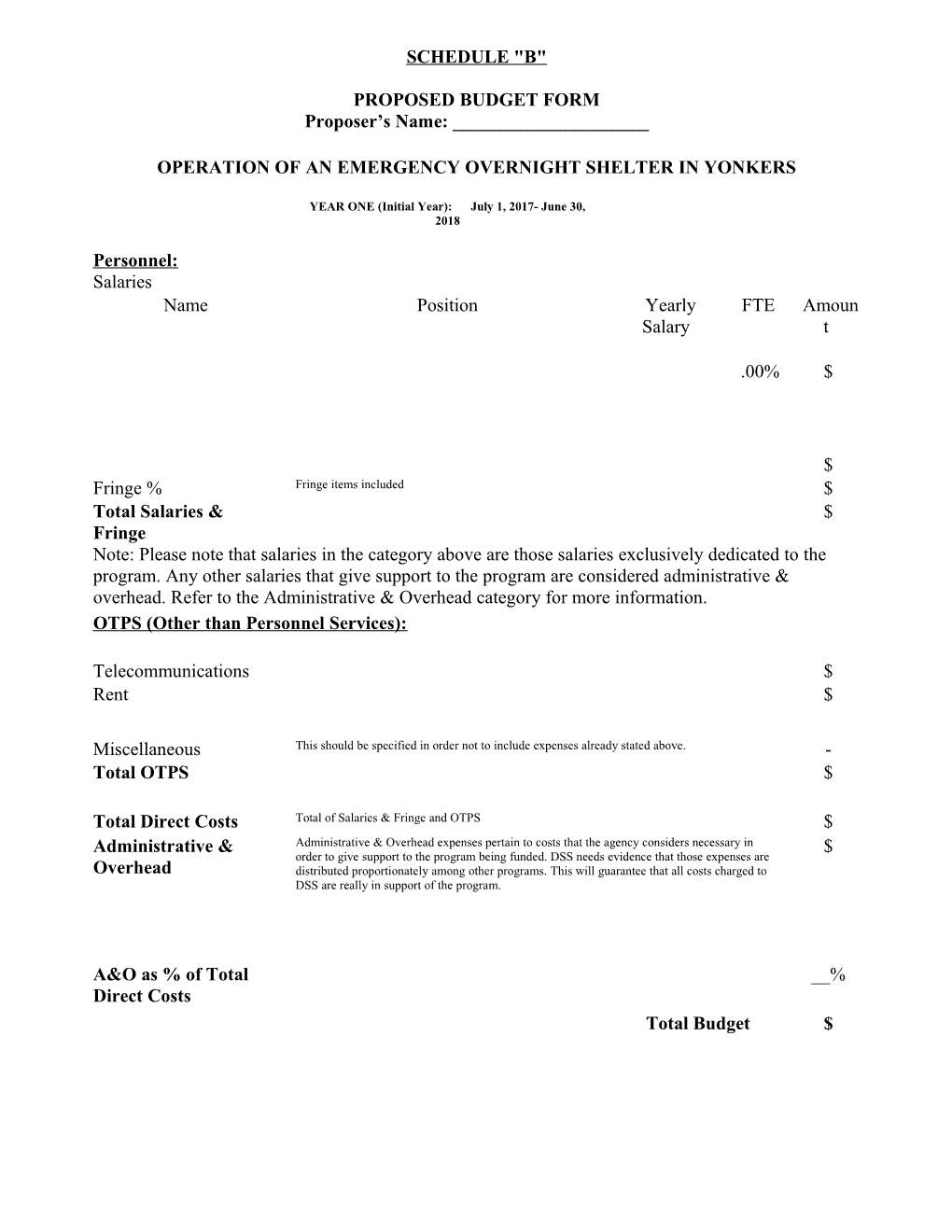 Year One- Initial Year