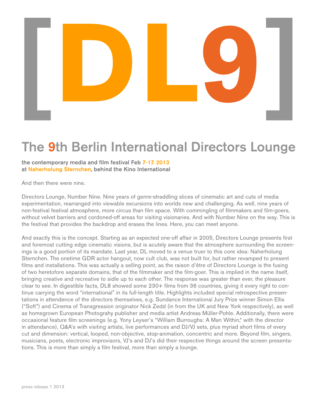 The 9Th Berlin International Directors Lounge the Contemporary Media and Film Festival Feb 7-17