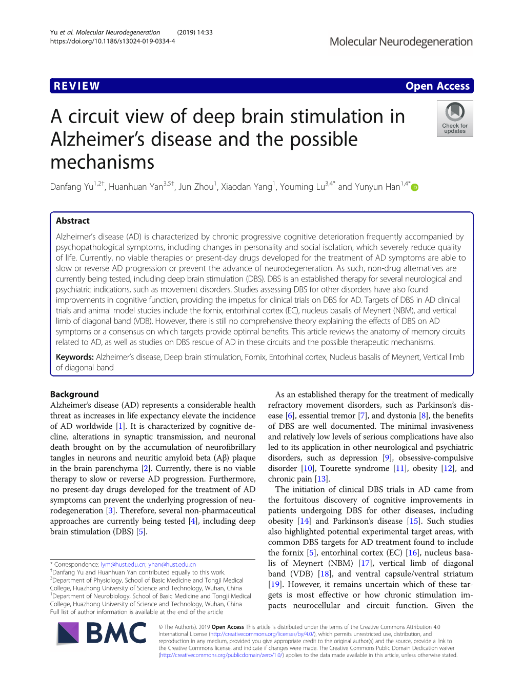 A Circuit View of Deep Brain Stimulation in Alzheimer's Disease and The