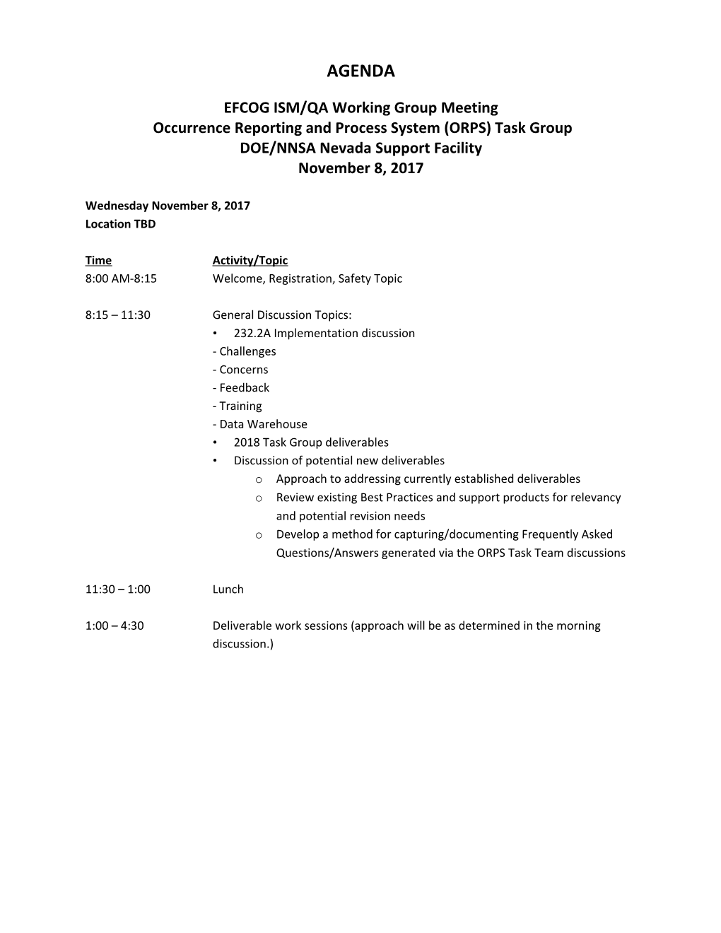 Occurrence Reporting and Process System (ORPS) Task Group