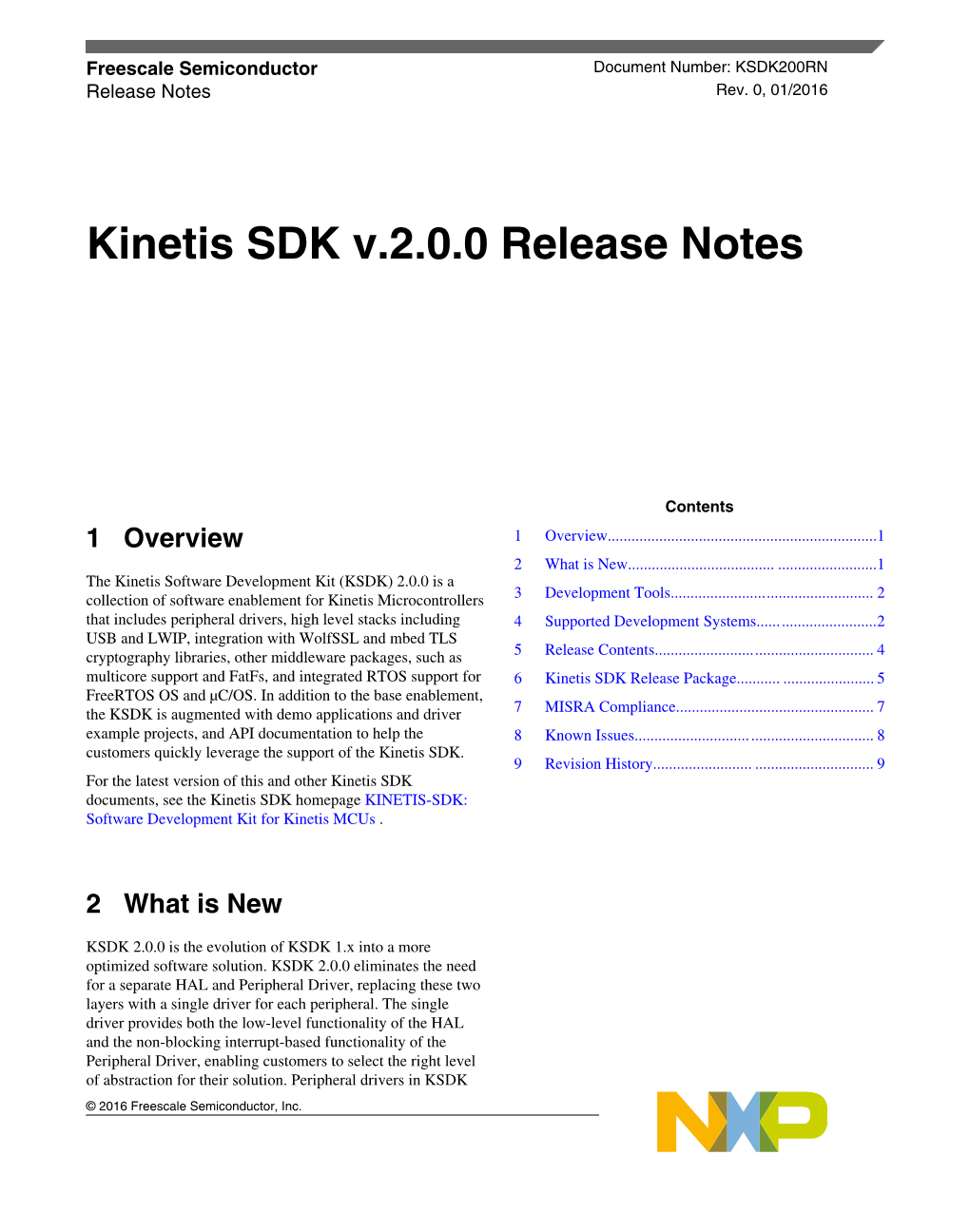 Kinetis SDK V.2.0.0 Release Notes