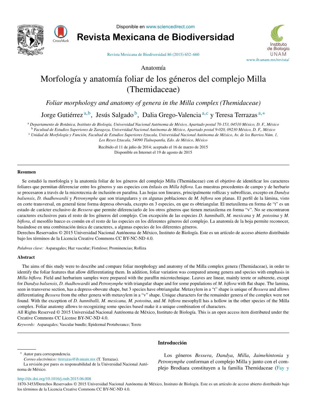 Morfología Y Anatomía Foliar De Los Géneros Del Complejo Milla