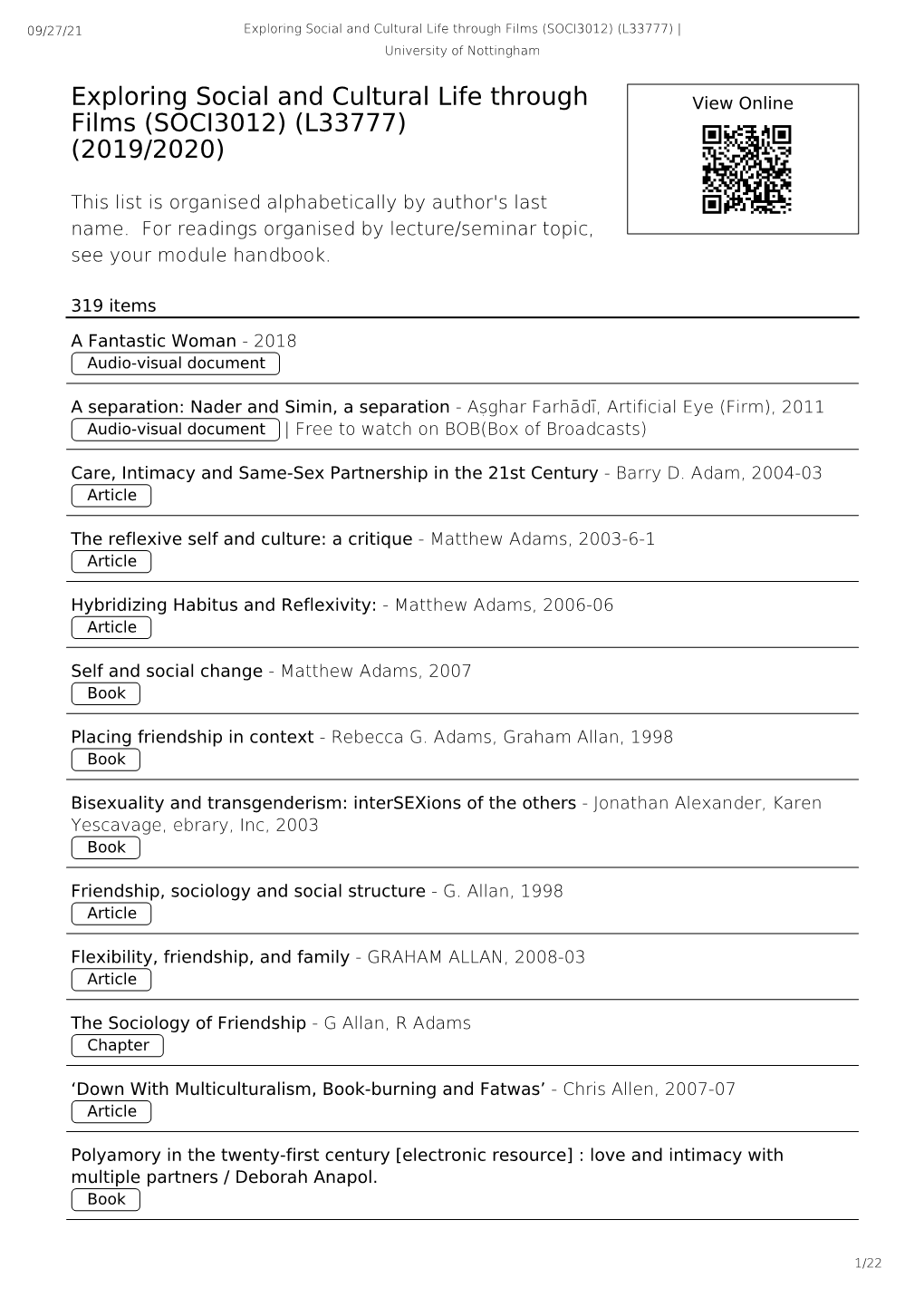 Exploring Social and Cultural Life Through Films (SOCI3012) (L33777) | University of Nottingham