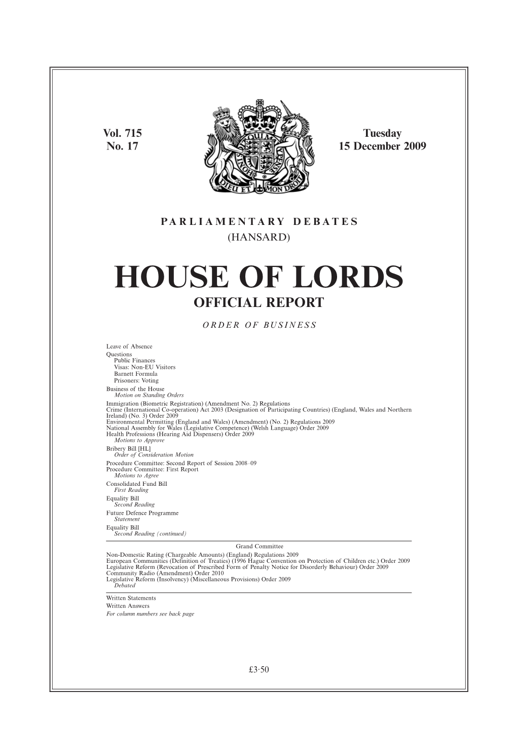 House of Lords Official Report