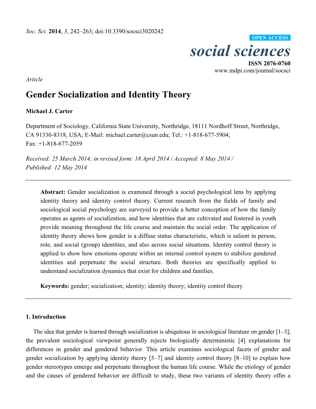 Gender Socialization and Identity Theory