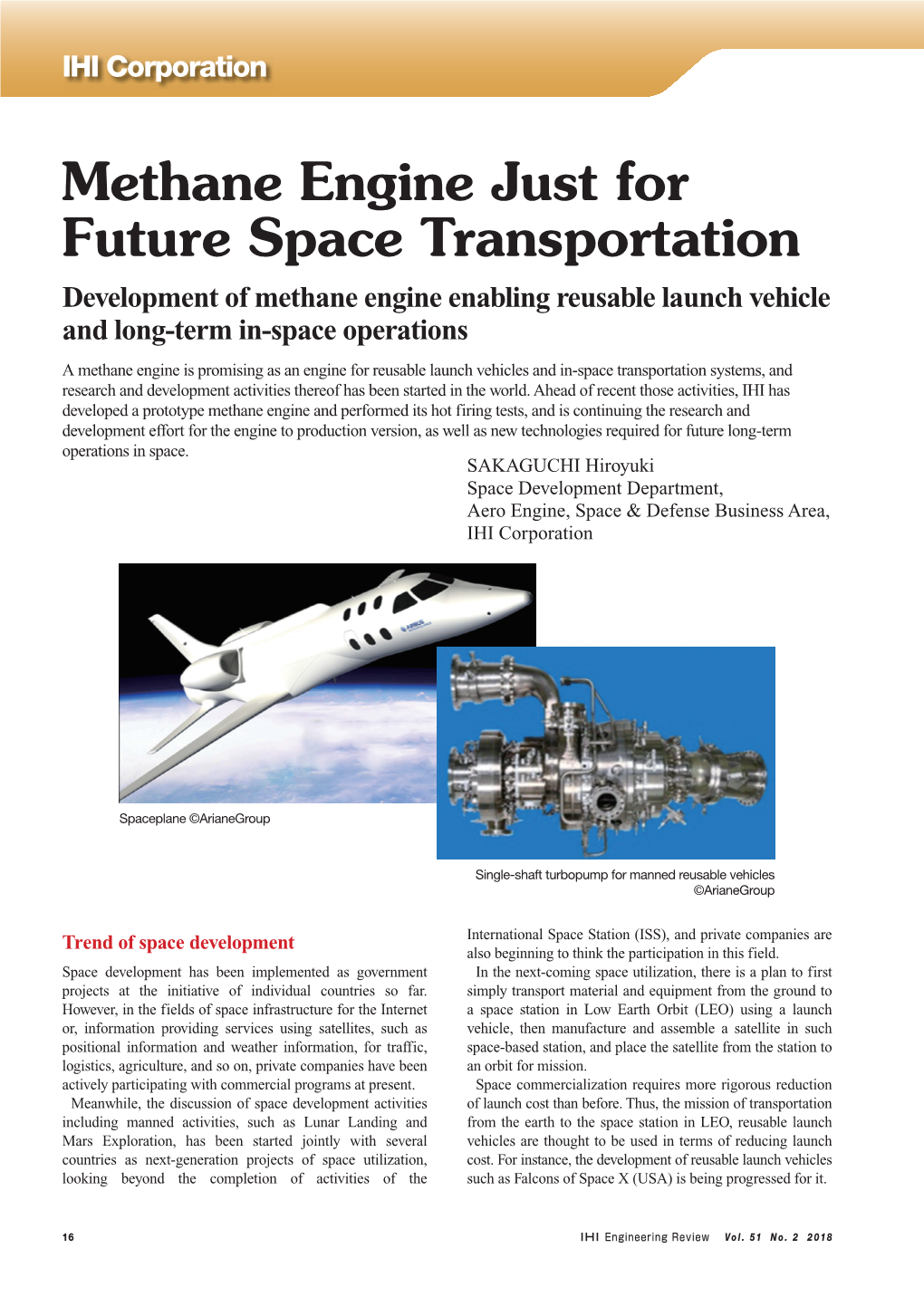 Methane Engine Just for Future Space Transportation