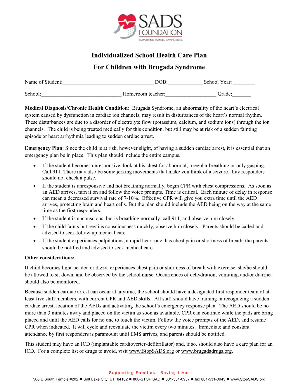 Individualized School Health Care Plan