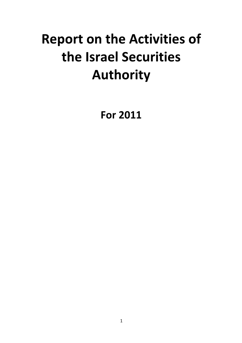 Report on the Activities of the Israel Securities Authority