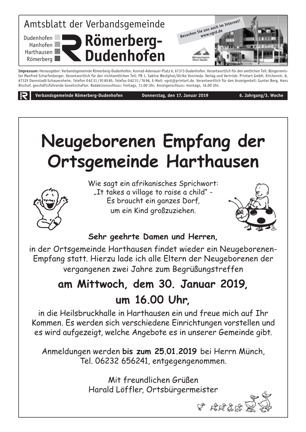 Neugeborenen Empfang Der Ortsgemeinde Harthausen