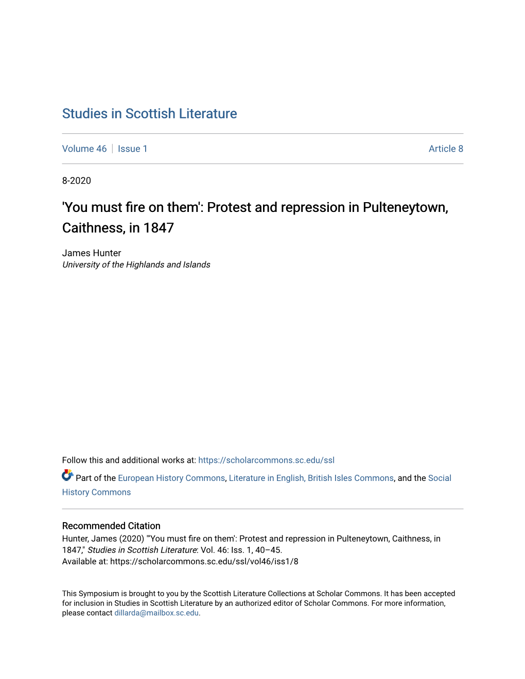 Protest and Repression in Pulteneytown, Caithness, in 1847