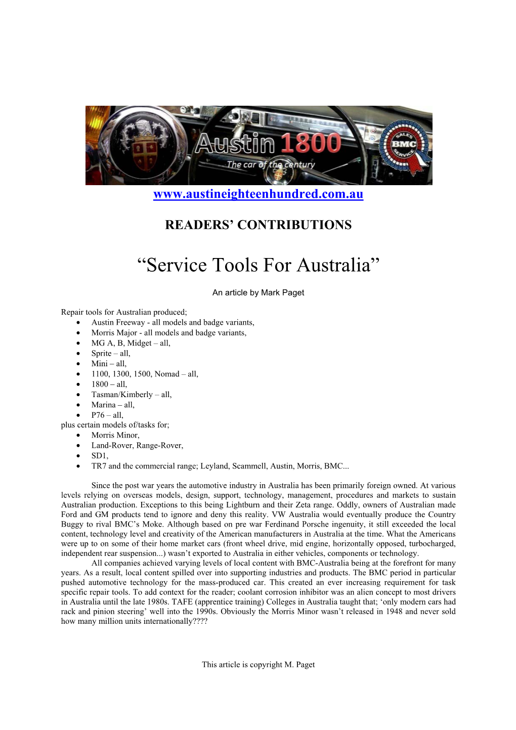 “Service Tools for Australia”