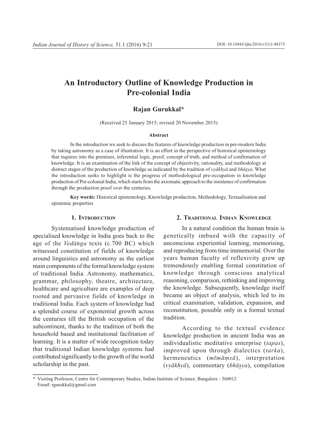 An Introductory Outline of Knowledge Production in Pre-Colonial India