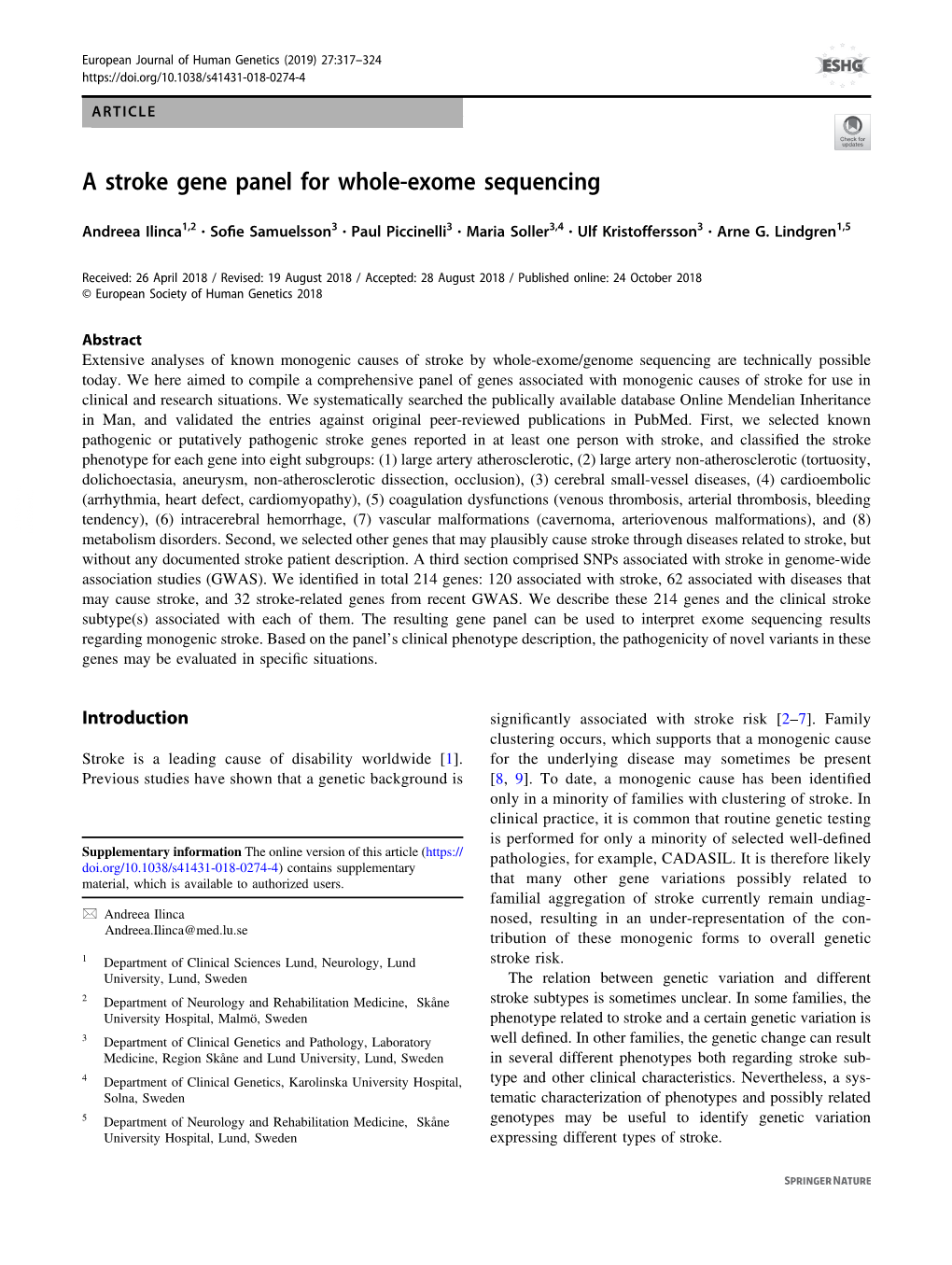 A Stroke Gene Panel for Whole-Exome Sequencing