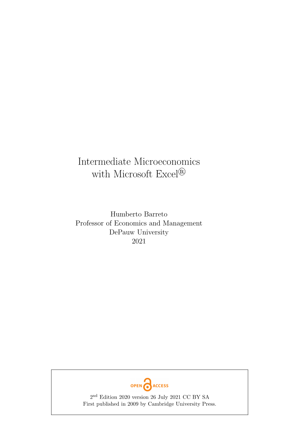 Intermediate Microeconomics with Microsoft Excel®