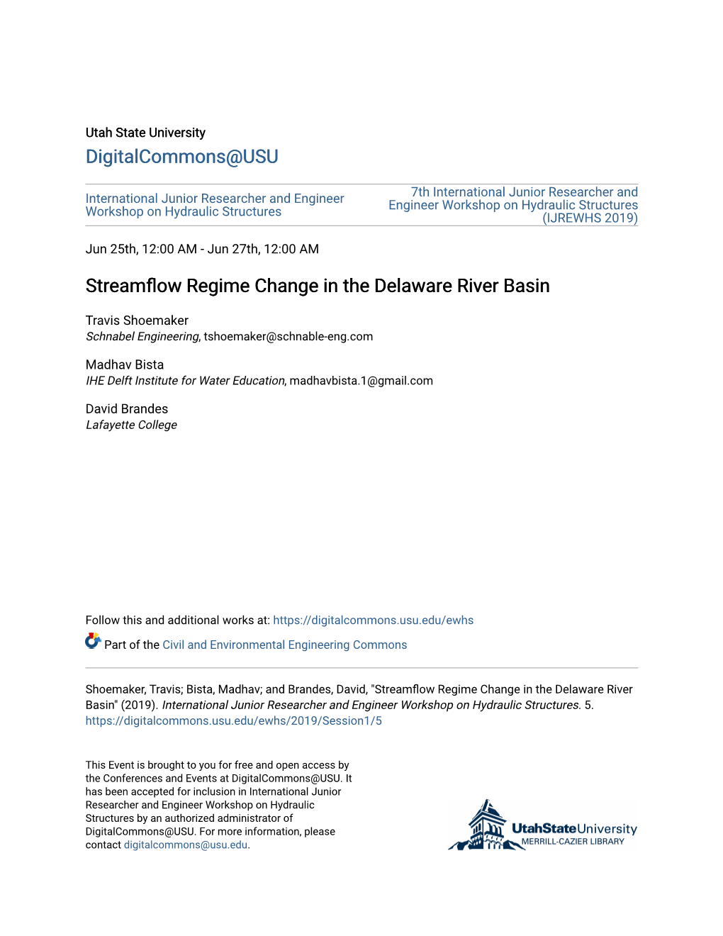 Streamflow Regime Change in the Delaware River Basin