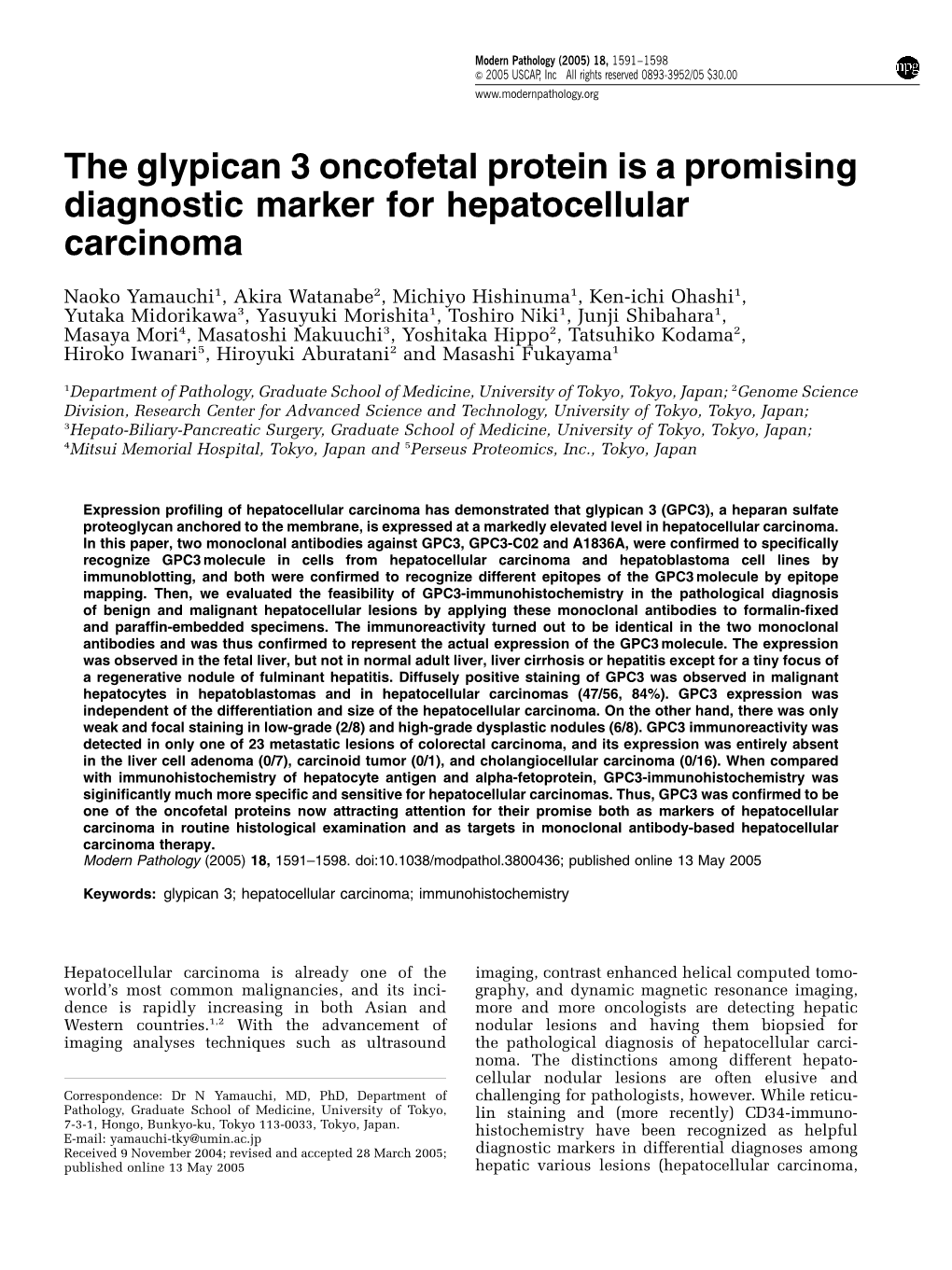 The Glypican 3 Oncofetal Protein Is a Promising Diagnostic Marker for Hepatocellular Carcinoma