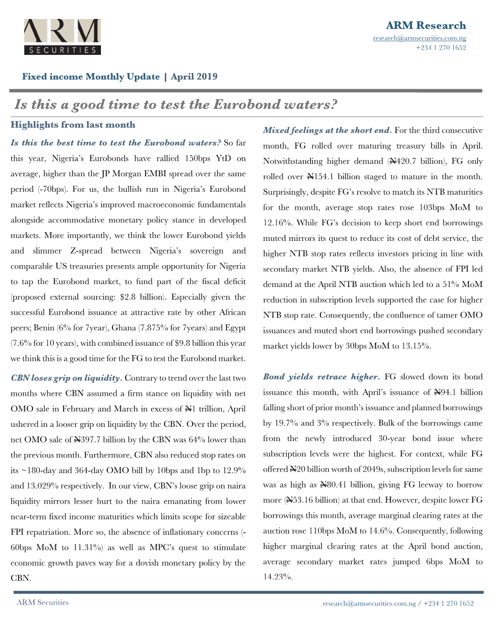 Is This a Good Time to Test the Eurobond Waters? Highlights from Last Month Mixed Feelings at the Short End