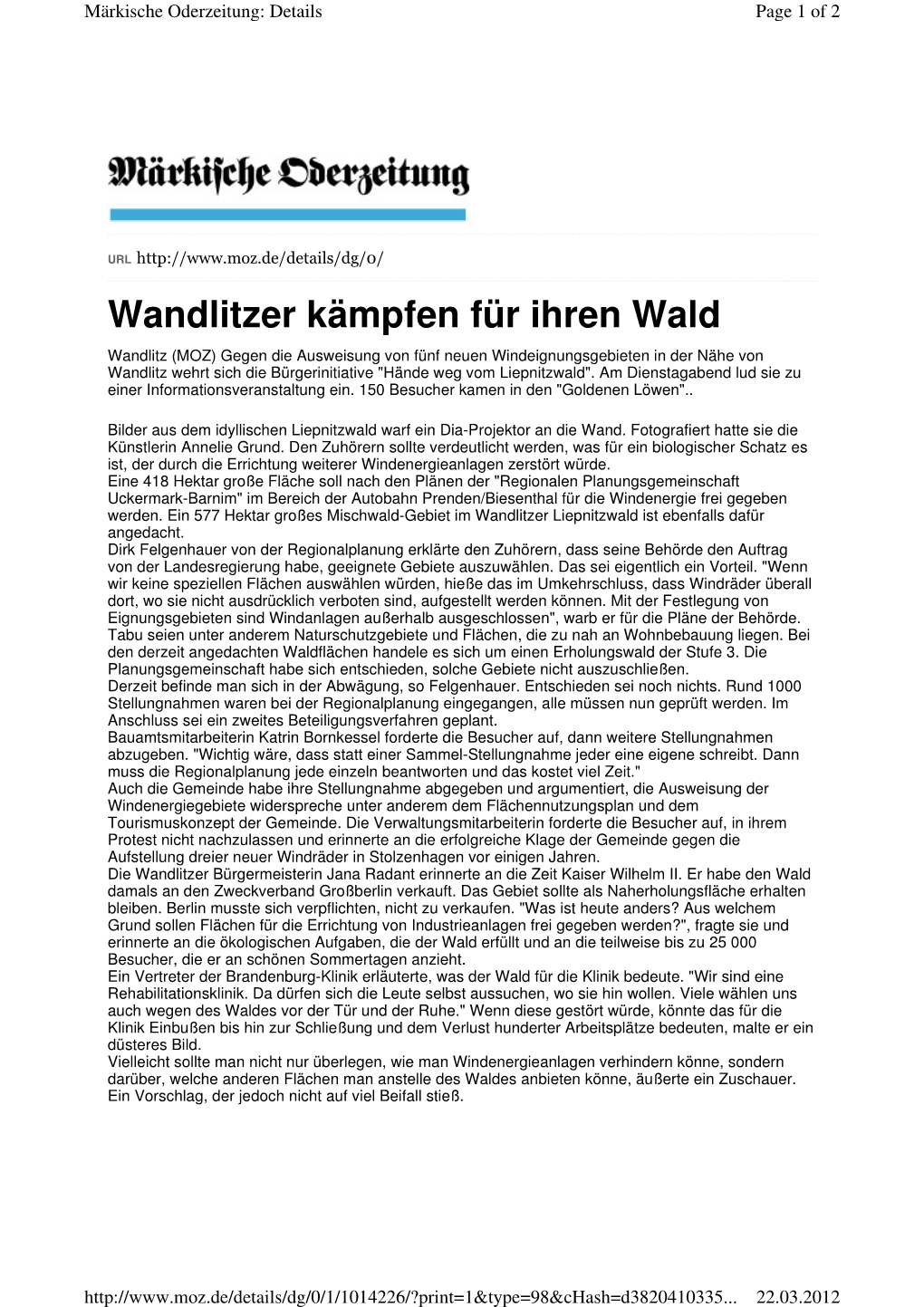 Wandlitzer Kämpfen Für Ihren Wald 22.03.2012