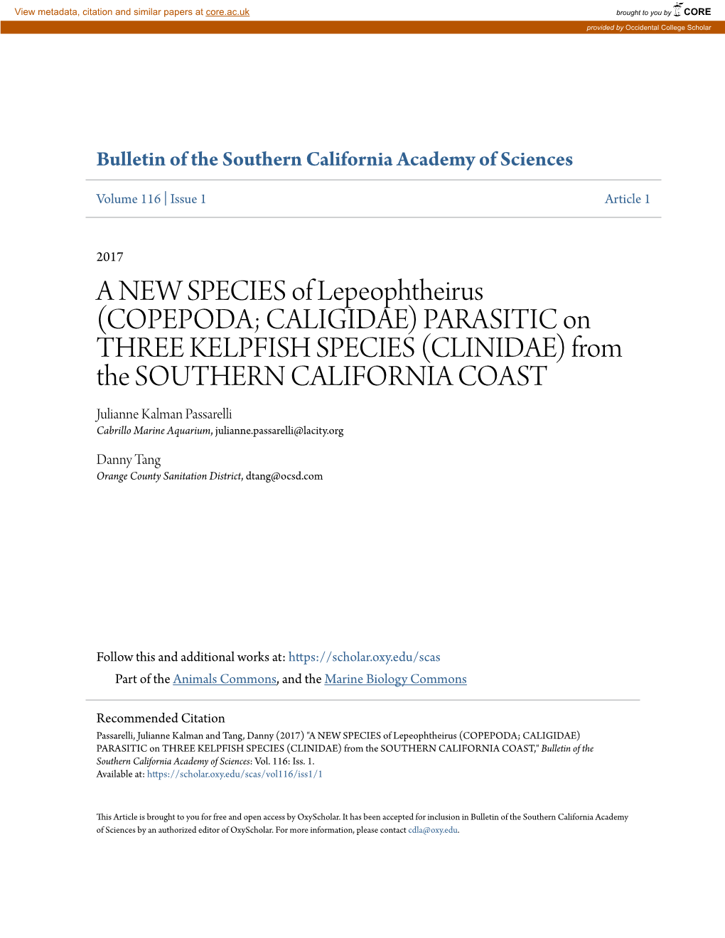 A NEW SPECIES of Lepeophtheirus