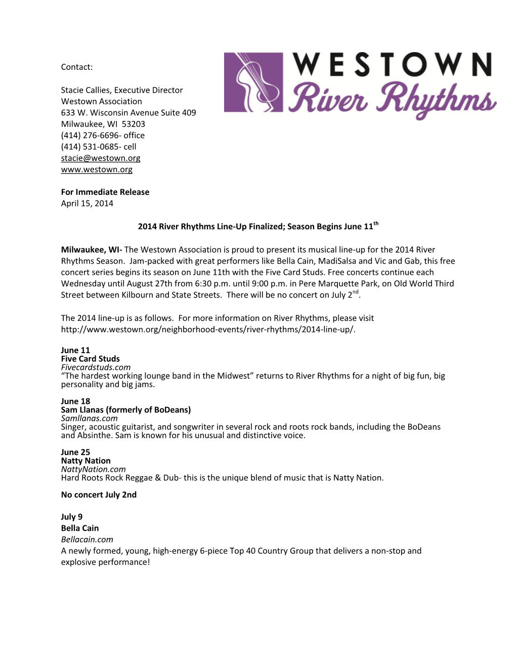 River Rhythms, Season Announcement