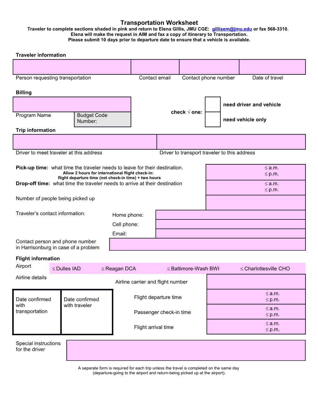 CARS Transportation Worksheet